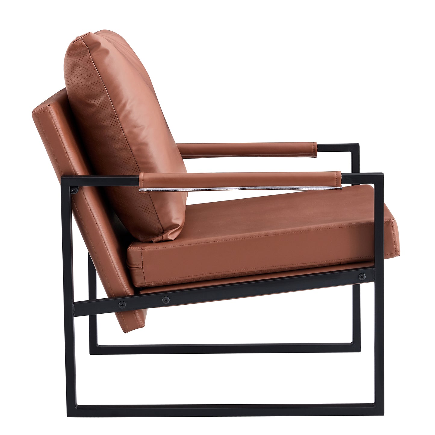 Contemporary Brown PU Leather Armchair Set with Metal Frame