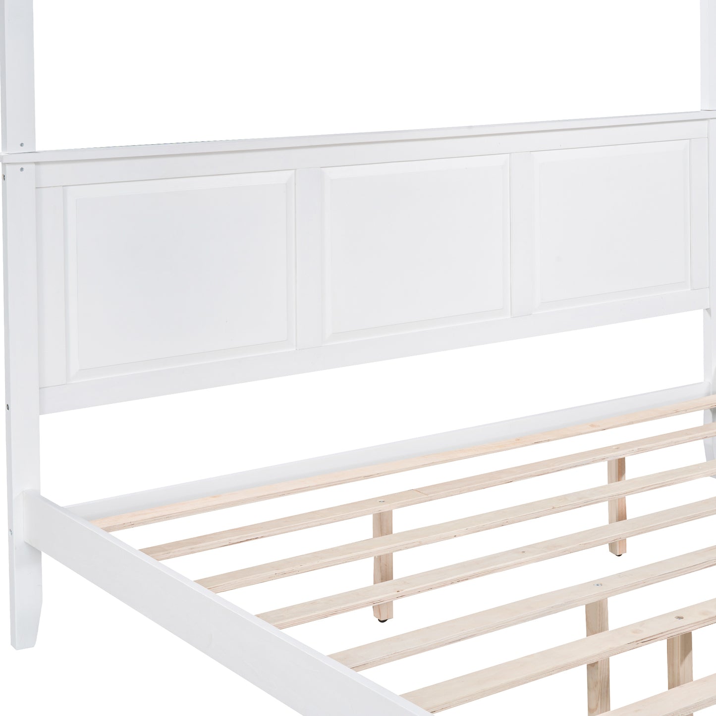 King Size Canopy Platform Bed with Headboard and Footboard,With Slat Support Leg, White