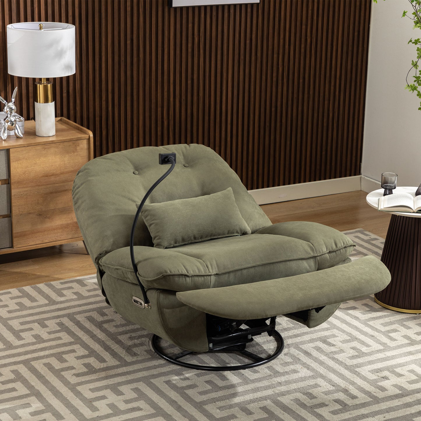 Green Smart Power Recliner Sofa with Integrated USB Charger, Bluetooth, and Voice Control