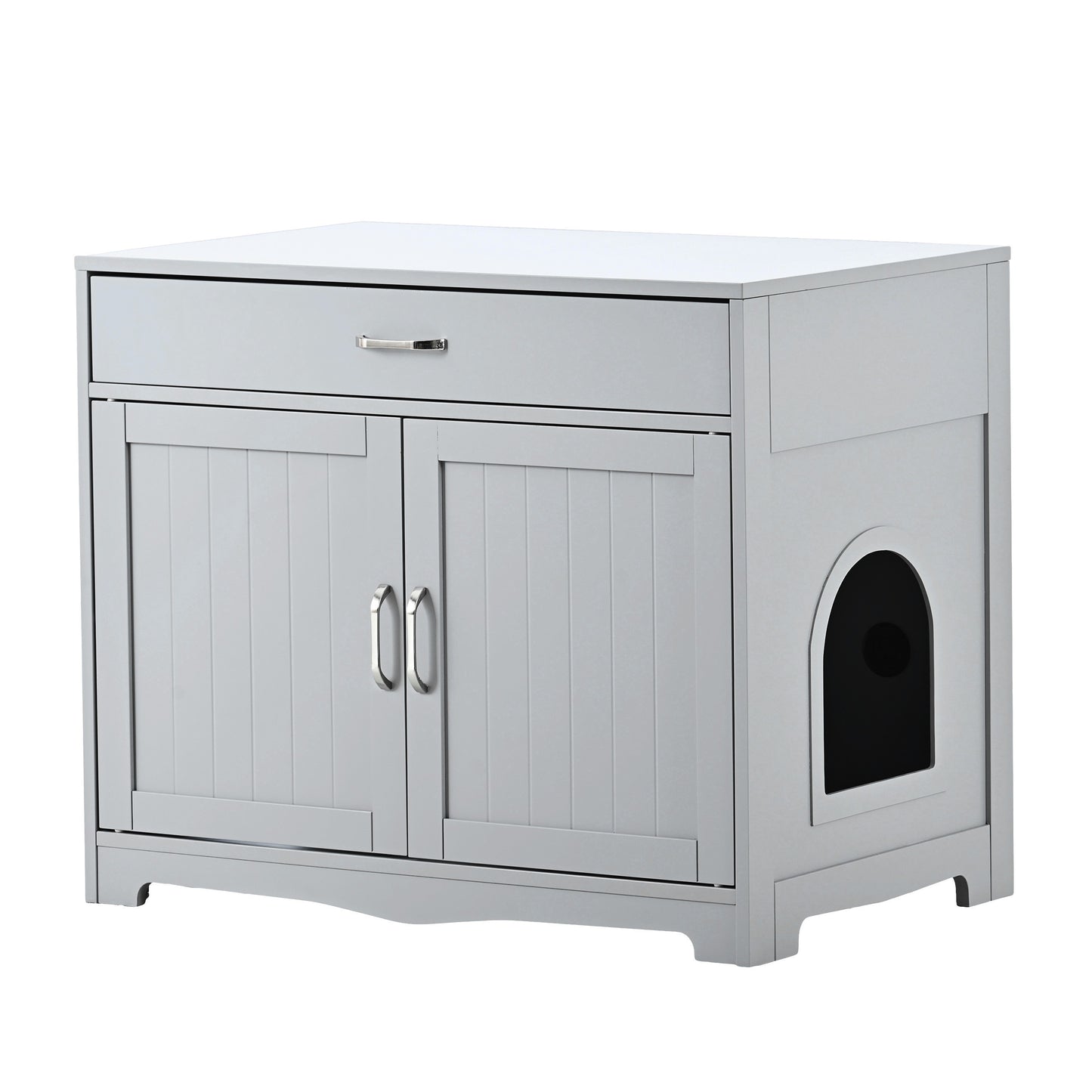 Litter Box Enclosure, Cat Litter Box Furniture with Hidden Plug, 2 Doors,Indoor Cat Washroom Storage Bench Side Table Cat House, Large Wooden Enclused Litter Box House, Grey