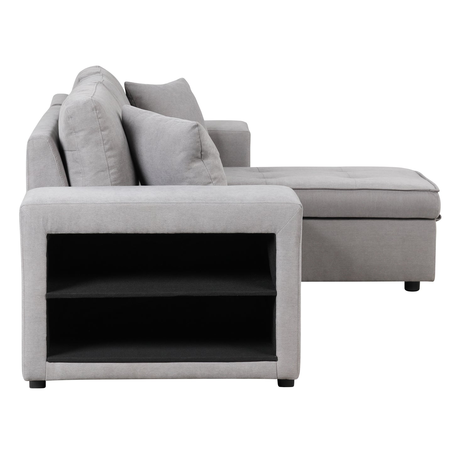 Gray L-Shape Sleeper Sectional Sofa with Storage Chaise and 2 Stools