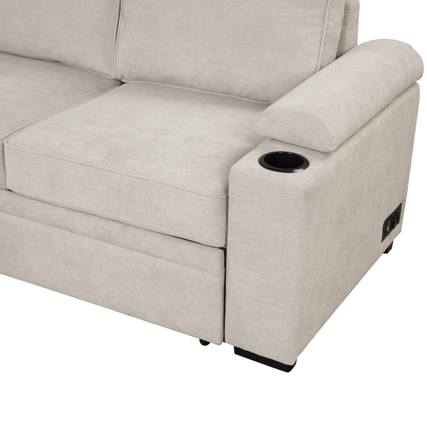 87.4 Beige L-Shape Sleeper Sofa Bed with Storage Ottoman