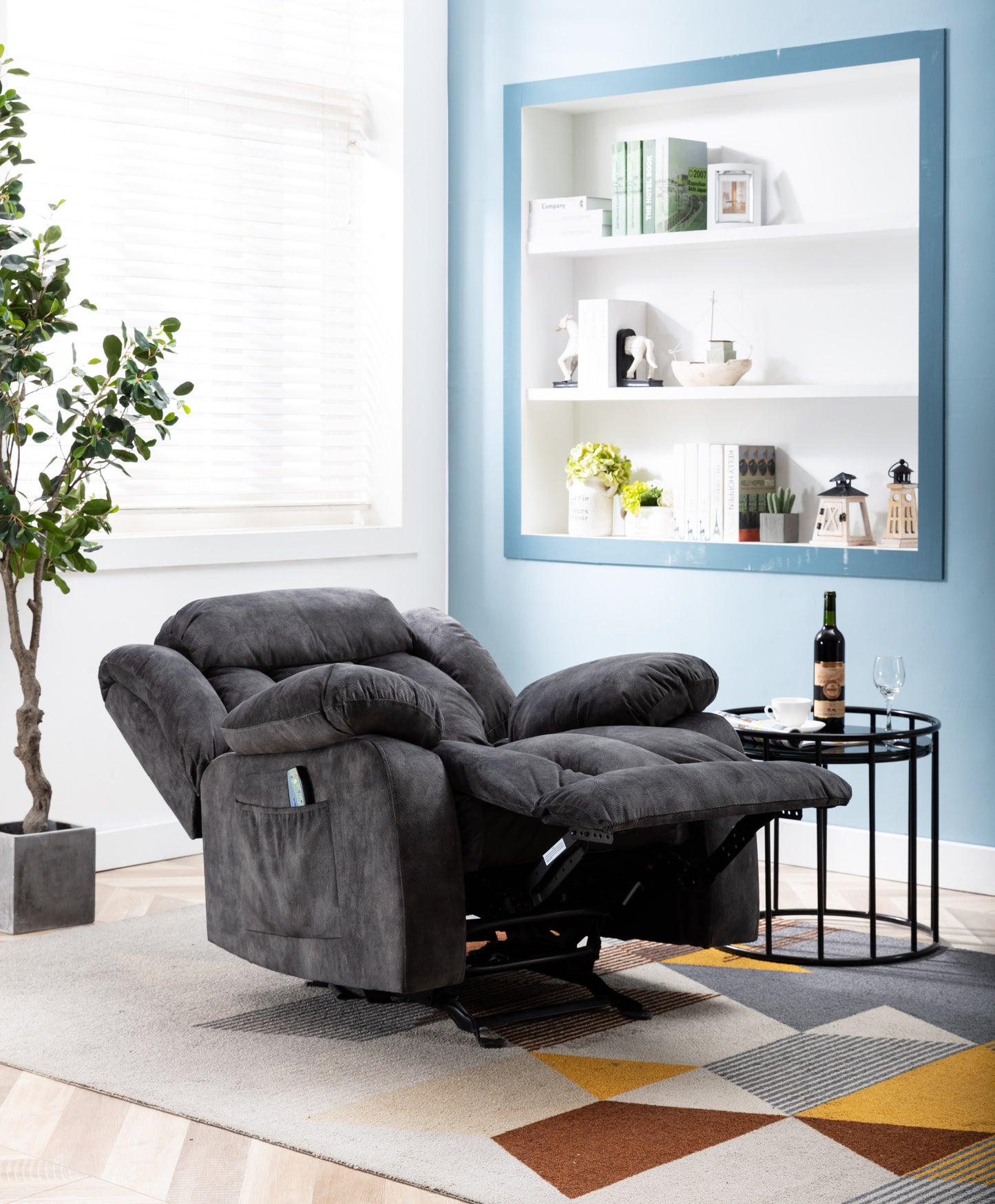 Cozy Grey Rocker Recliner with Heat and Vibration, Manual Massage Chair with Rocking Motion