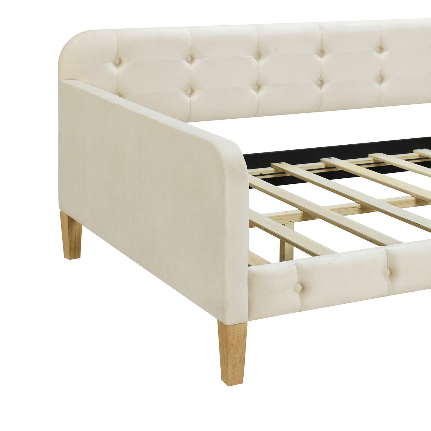 Twin Size Upholstered Daybed with 4 Support Legs, White