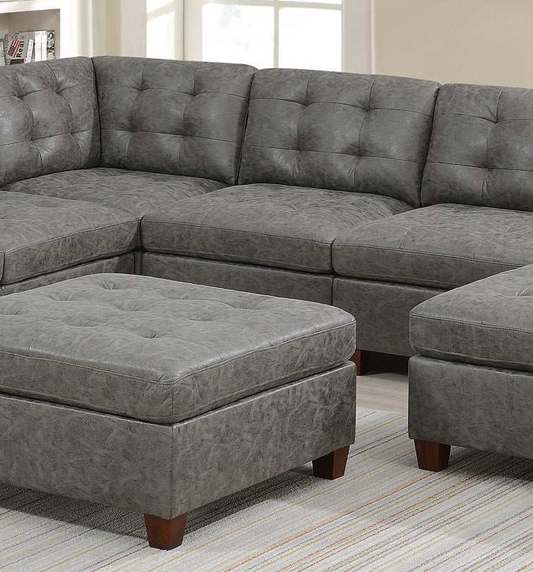 Antique Grey Modular Sectional Living Room Furniture Set with Leatherette Upholstery