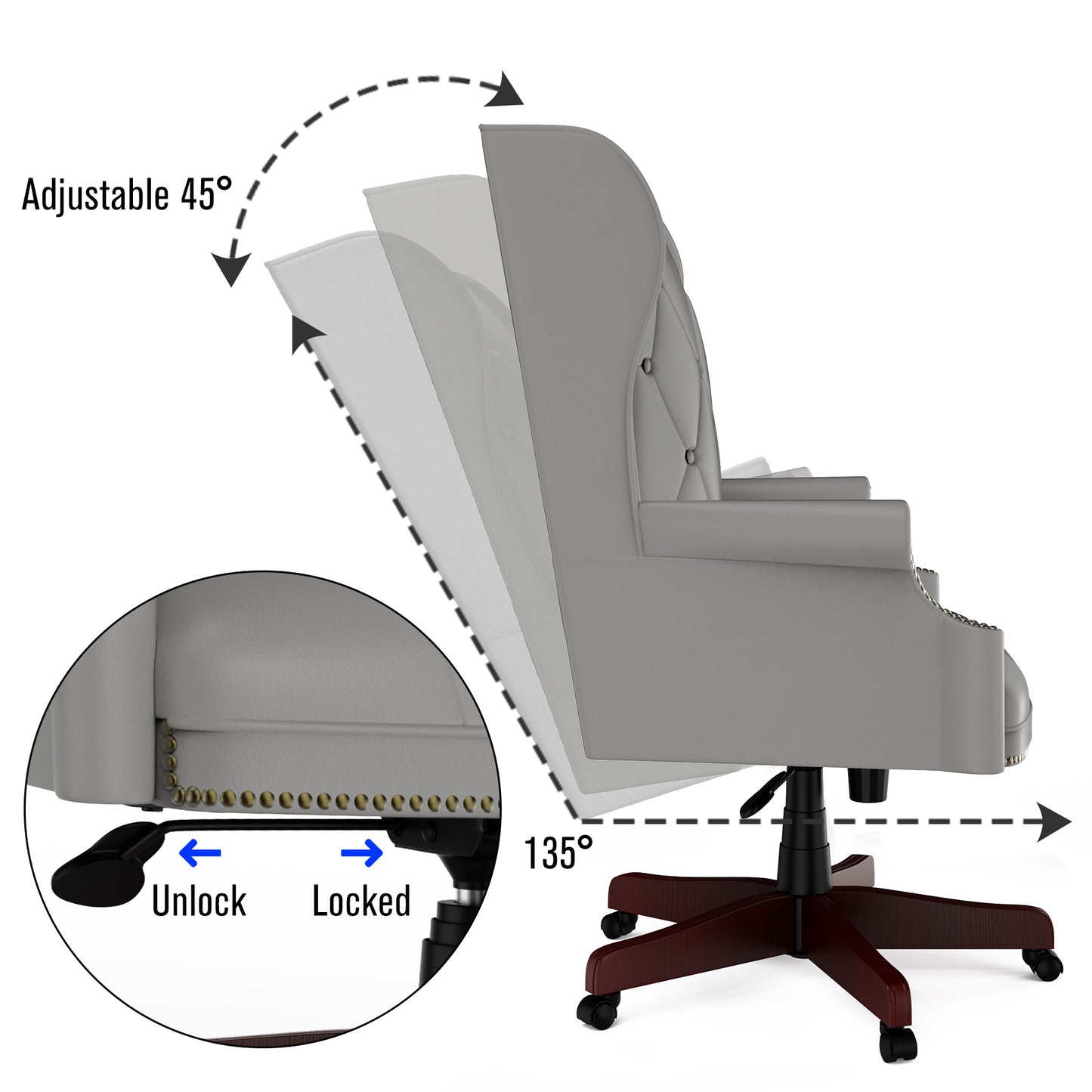 330LBS Executive Office Chair, Ergonomic Design High Back Reclining Comfortable Desk Chair - Grey