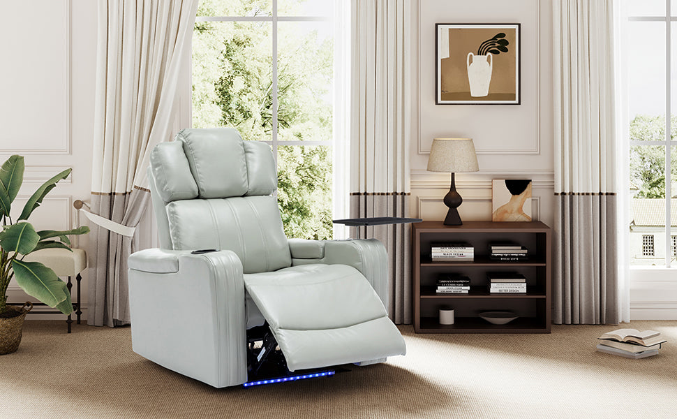 Comfortable Grey PU Leather Power Recliner Chair with Bluetooth Speaker and LED Lights