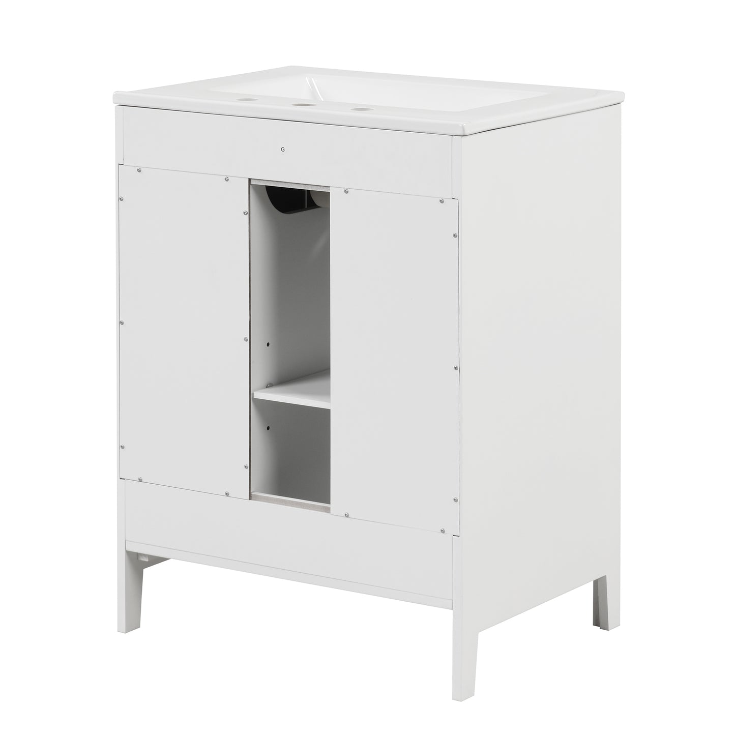 24-Inch White Bathroom Vanity Cabinet with Sink, Two Drawers, and Adjustable Shelf