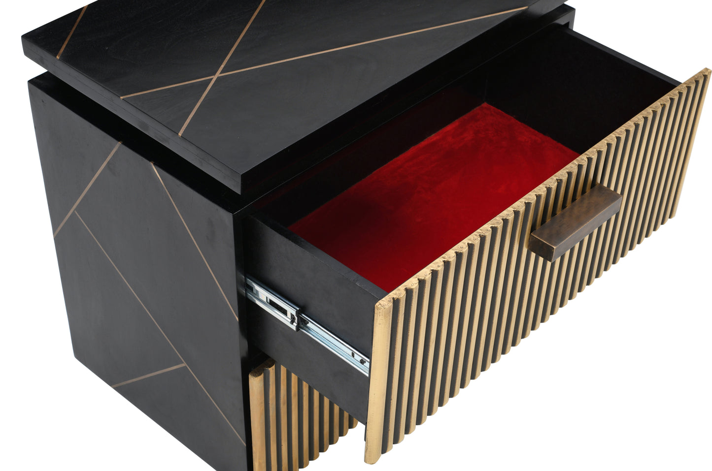 Allure Modern Style 2-Drawer Nightstand Made With Mango Wood and Finished with Brass Metal