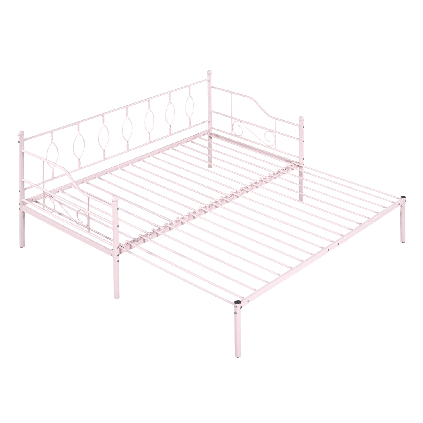 Twin Size Metal Daybed with Trundle, Daybed with Slat No Box required Pink