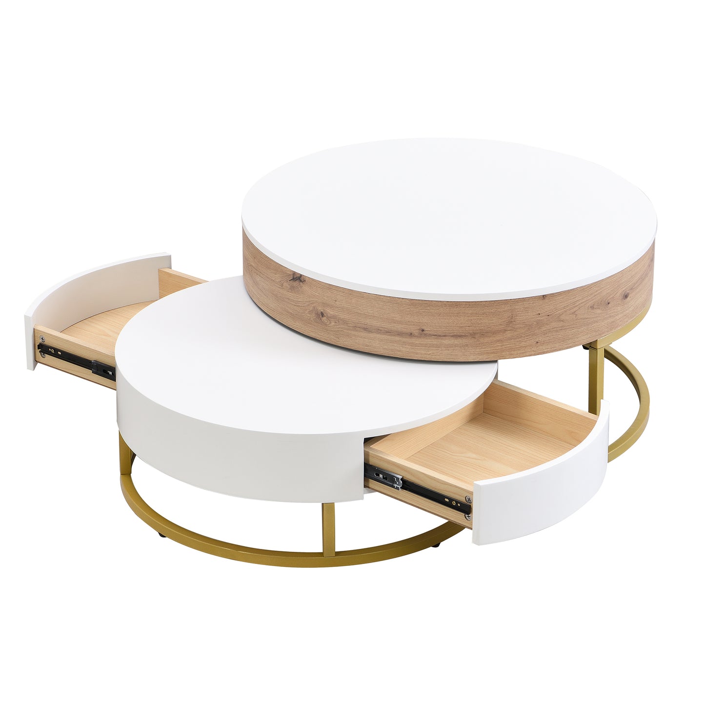 Elegant Lift-Top Coffee Tables Set with Drawers - White & Natural