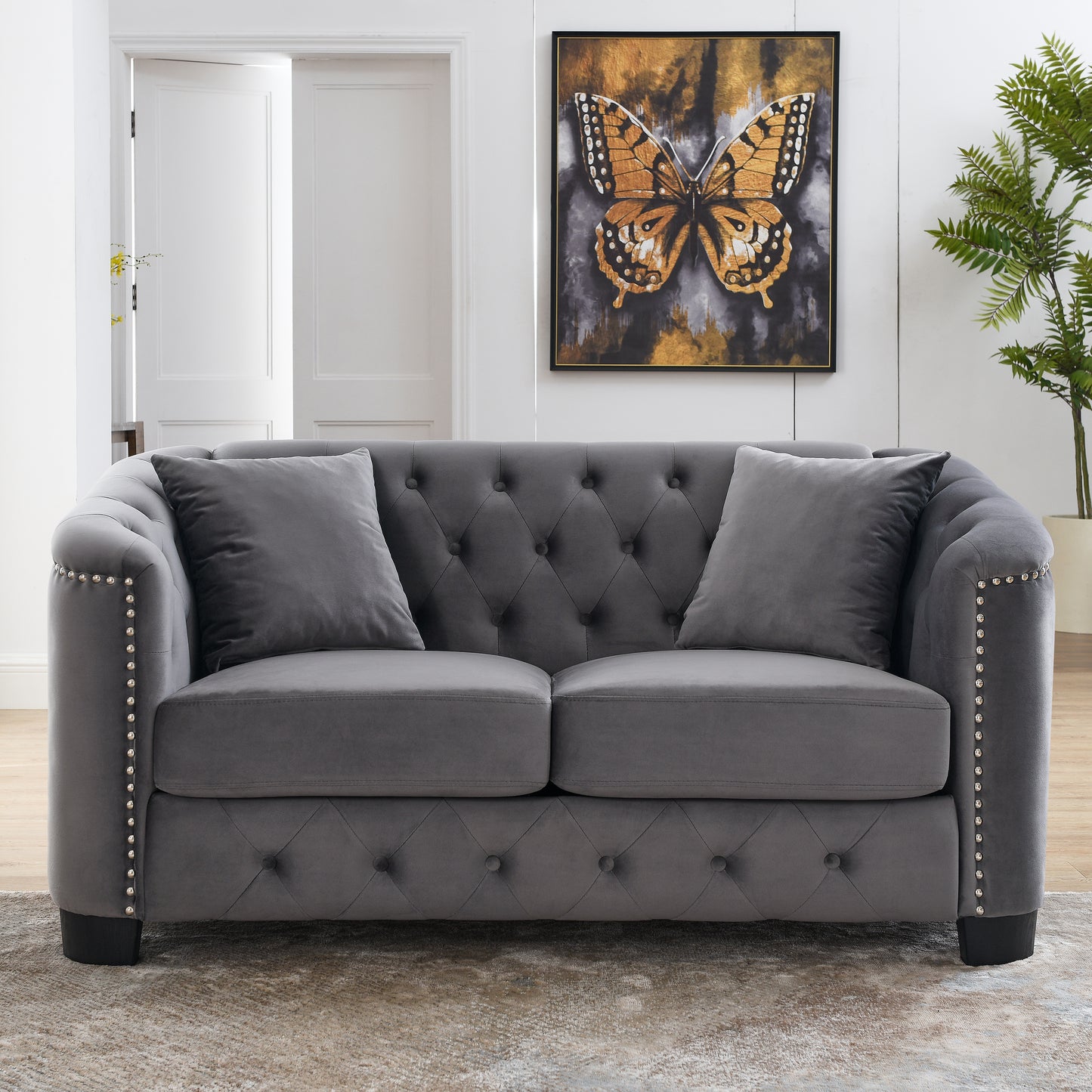 Elegant Grey Velvet 3-Seater and 2-Seater Sofa Combination