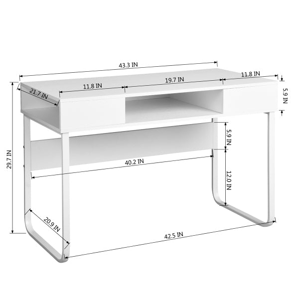 43.3 Modern Scandinavian Style White Writing Desk with Open Storage