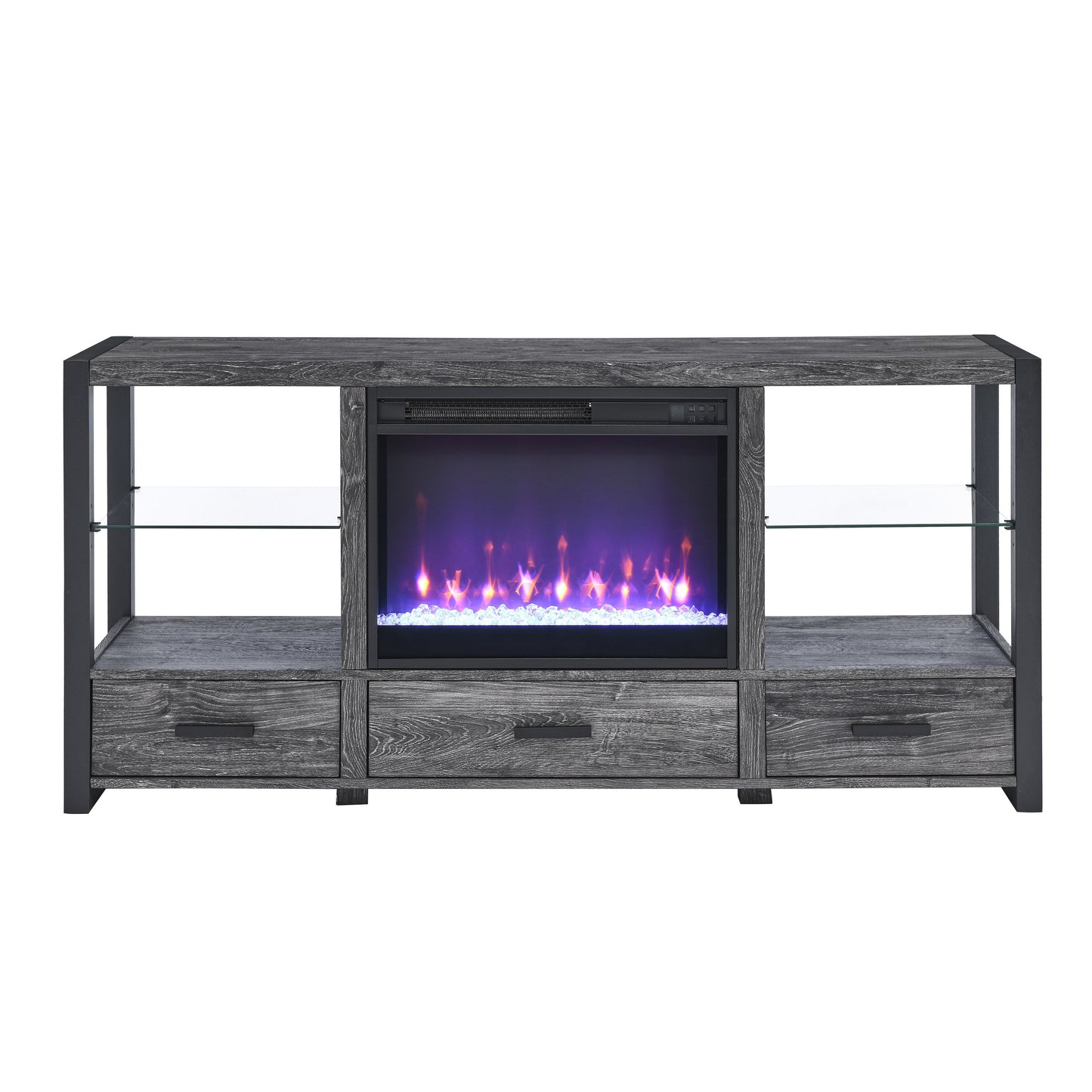 60 Inch Electric Fireplace Media TV Stand with Sync Colorful LED Lights - Dark Rustic Oak Finish