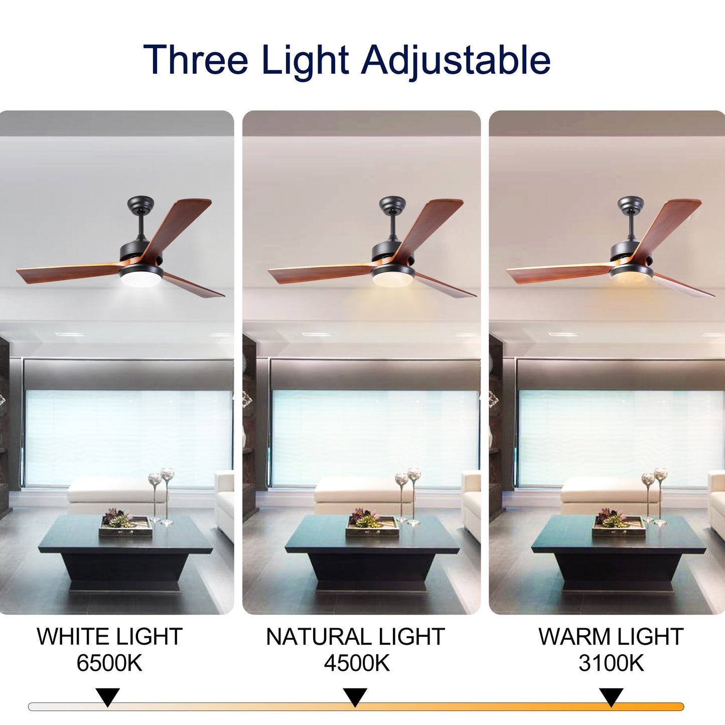 52 Natural Wood Ceiling Fan with Reversible Blades, Remote Control, and 6-Speed DC Motor