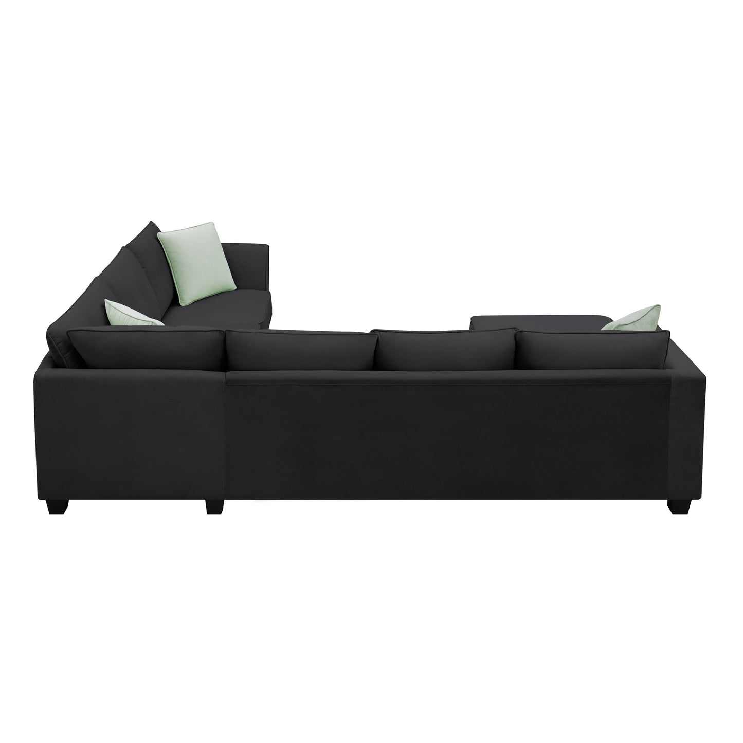 L-Shaped Black Sectional Couch Set with Ottoman and Pillows