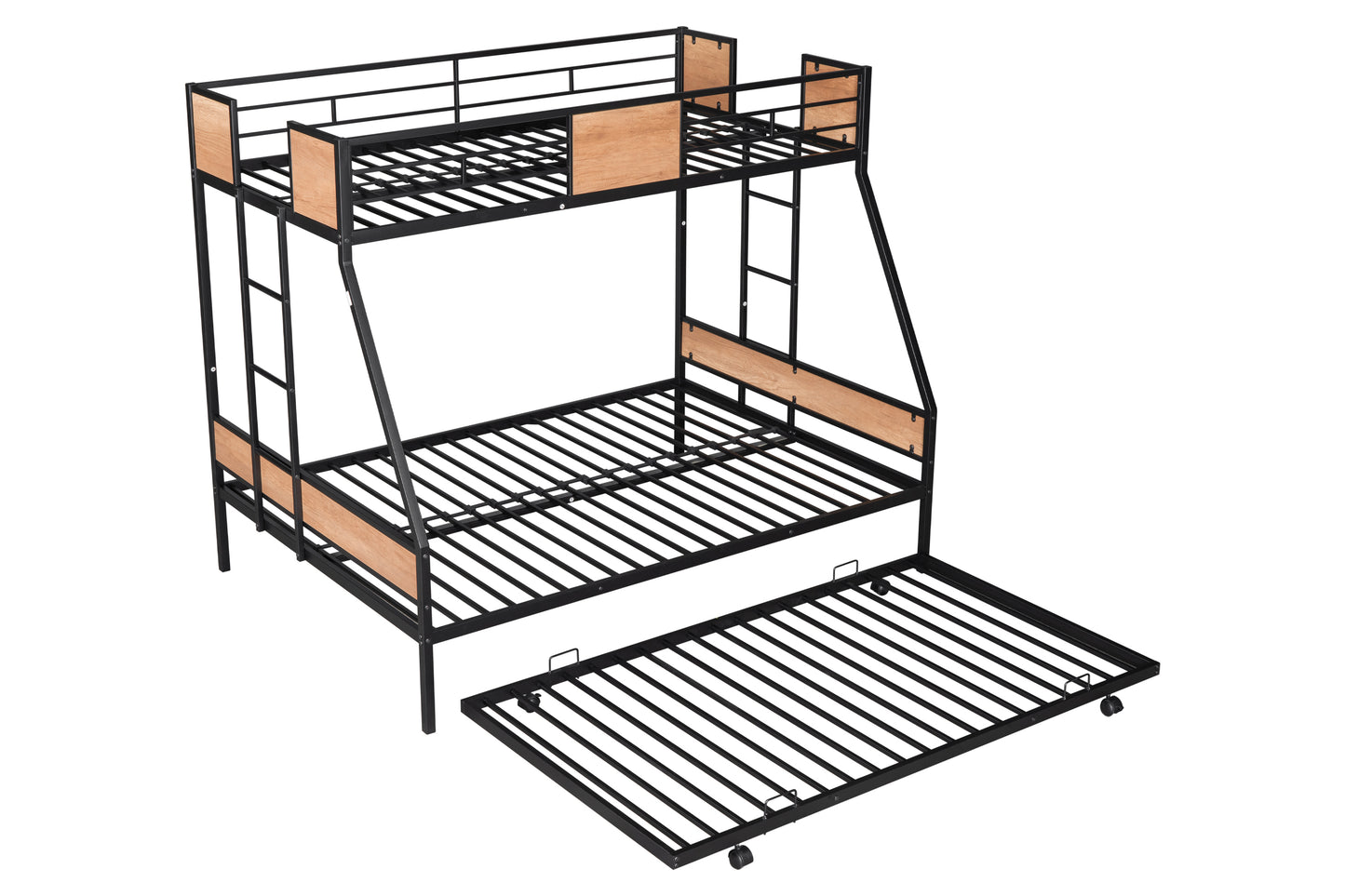 Metal Triple Sleeper Bunk Bed with Trundle and Soundproof Design and Safety Features