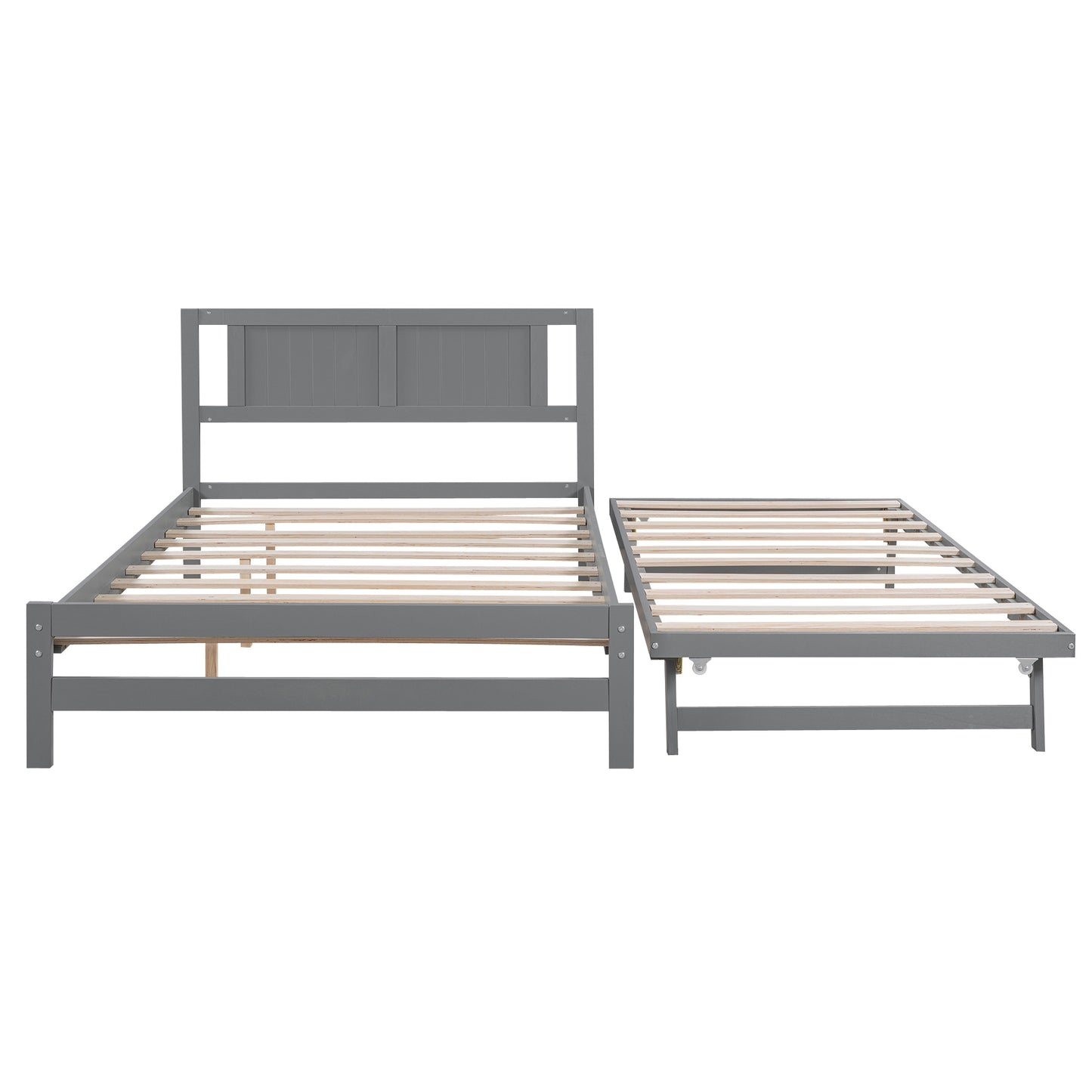 Full Size Platform Bed with Adjustable Trundle,Gray