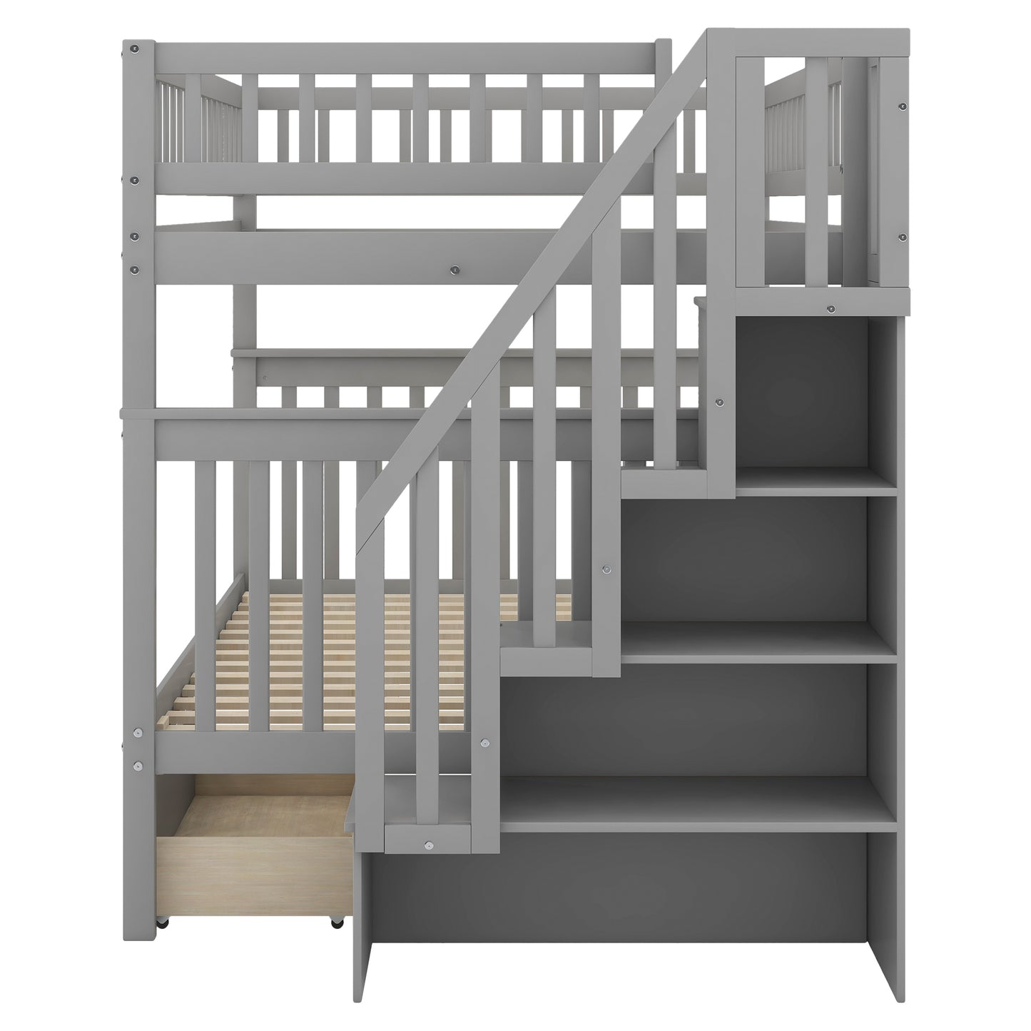 Gray Full over Full Bunk Bed with Storage Drawers and Ample Space