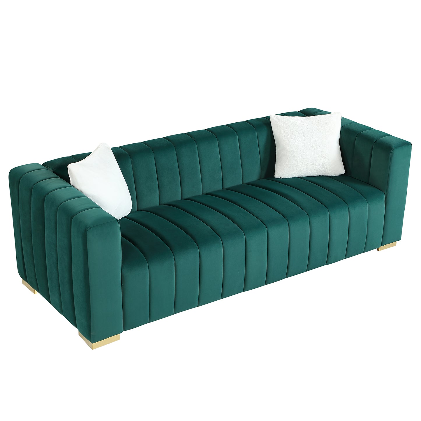 Chesterfield Inspired Dark Green Velvet Sofa Set with 3 Seater and Loveseat