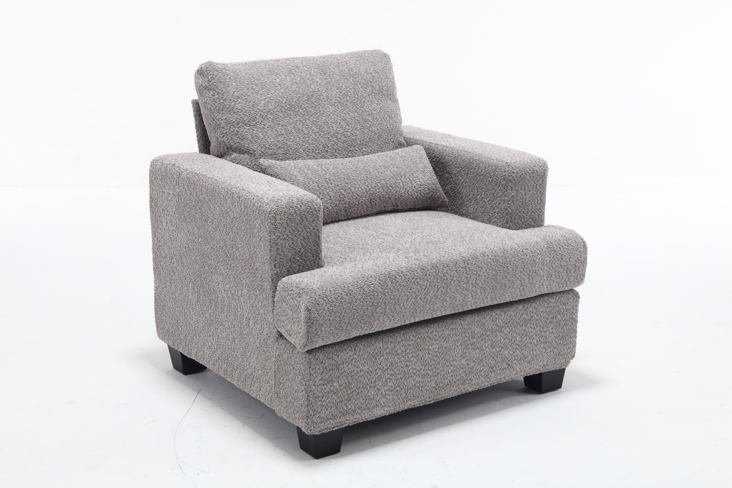 Elegant White and Gray Modern Chair for Living Room or Sofas, with Square Armrest and Removable Back Cushion