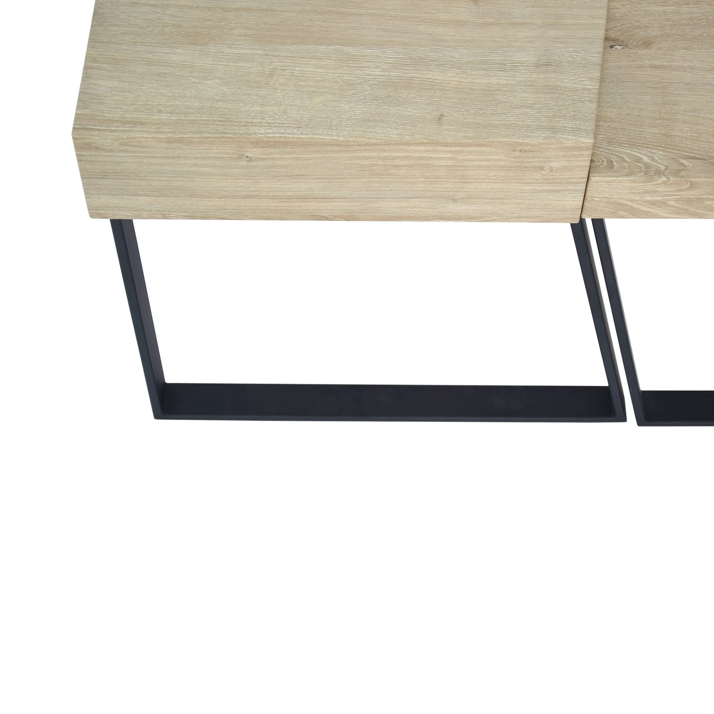 Elegant Oak Brown and Black Wooden Coffee Table with Metal Frame