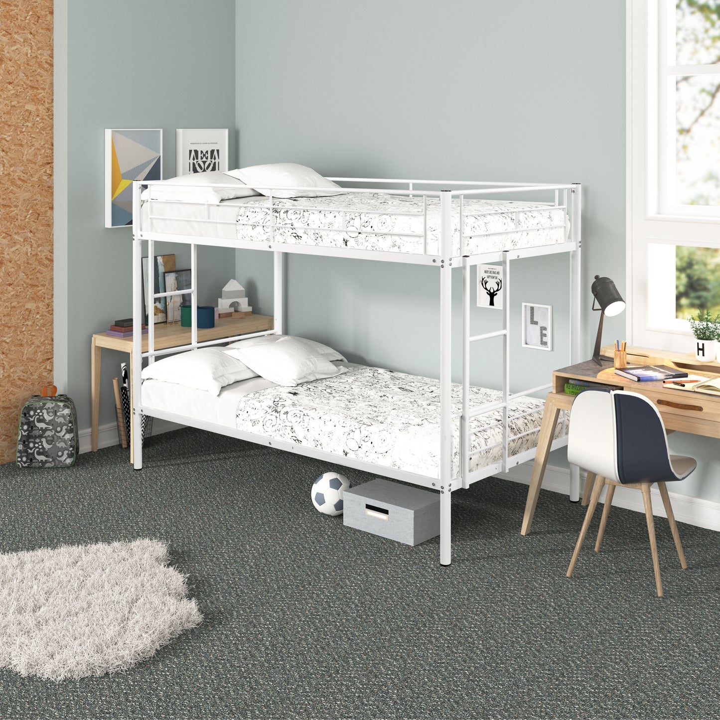 Durable Metal Twin Bunk Bed with Noise-Reduced Design