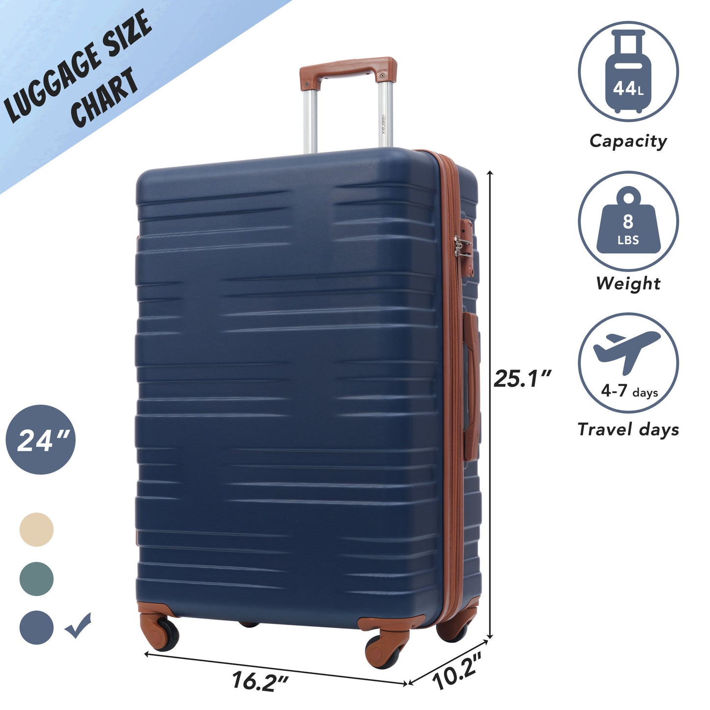 Luggage with TSA Lock Spinner Wheels Hardside Expandable Luggage Travel Suitcase Carry on Luggage ABS 24"