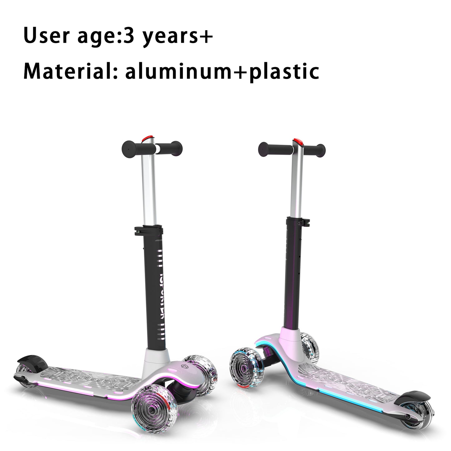 Adjustable 3 Wheel Scooter with Light-Up Wheels for Kids Ages 3-5, Foldable & Anti-Slip