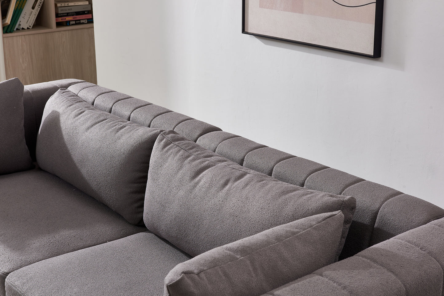 Living  Room  Sofa Couch with Metal Legs Grey Fabric