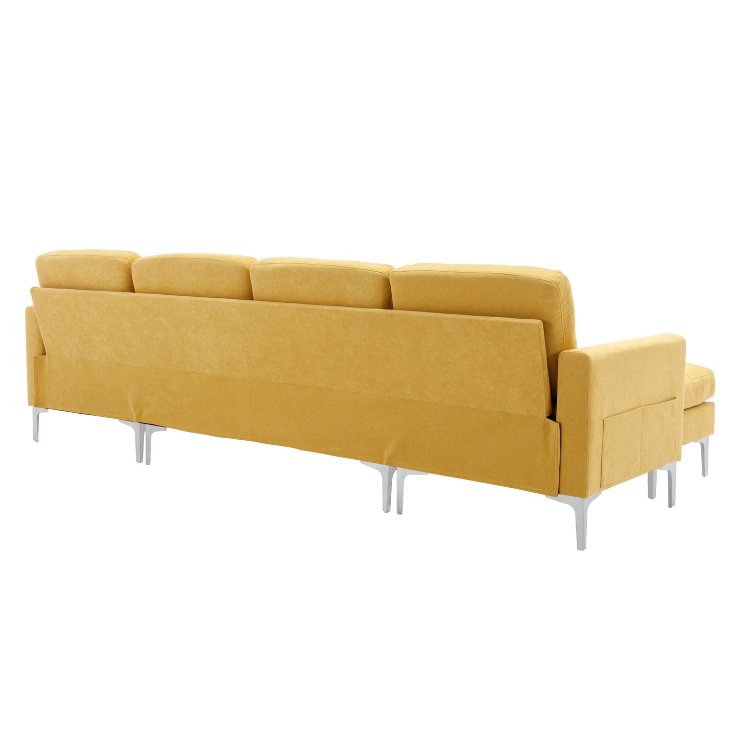 110 L-Shaped Convertible Sectional Sofa Set with Moveable Ottoman in Yellow for Home and Office