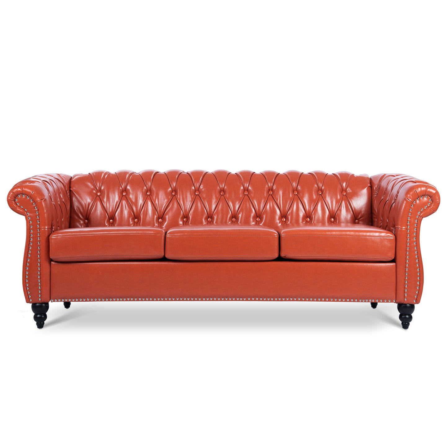 Classic Design 3-Seater Sofa with Rolled Arms and Chesterfield Look