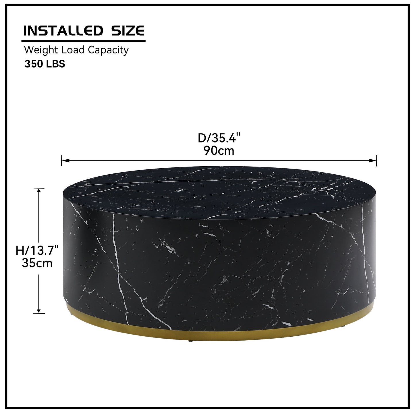 Modern Black Faux Marble Coffee Table with Gold Metal Base