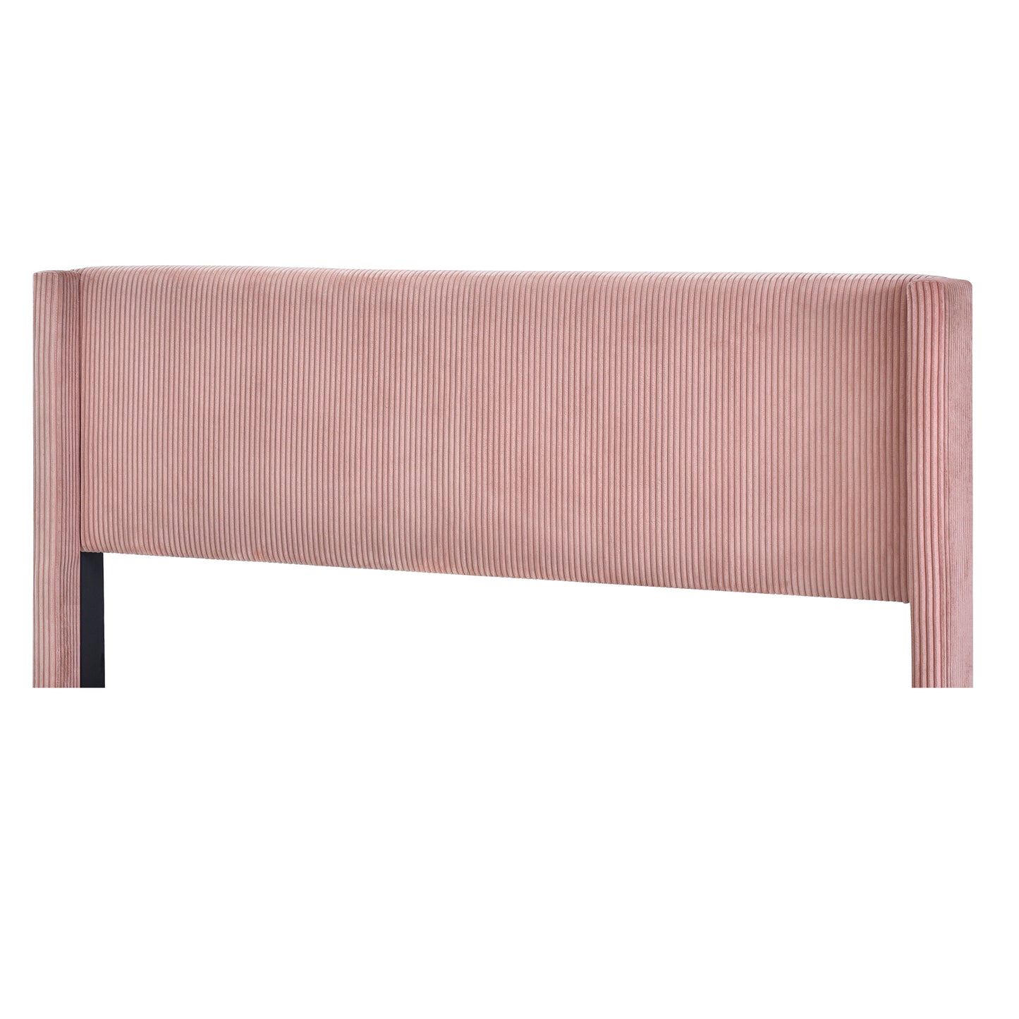 Queen Size Corduroy Platform Bed with Metal Legs, Pink