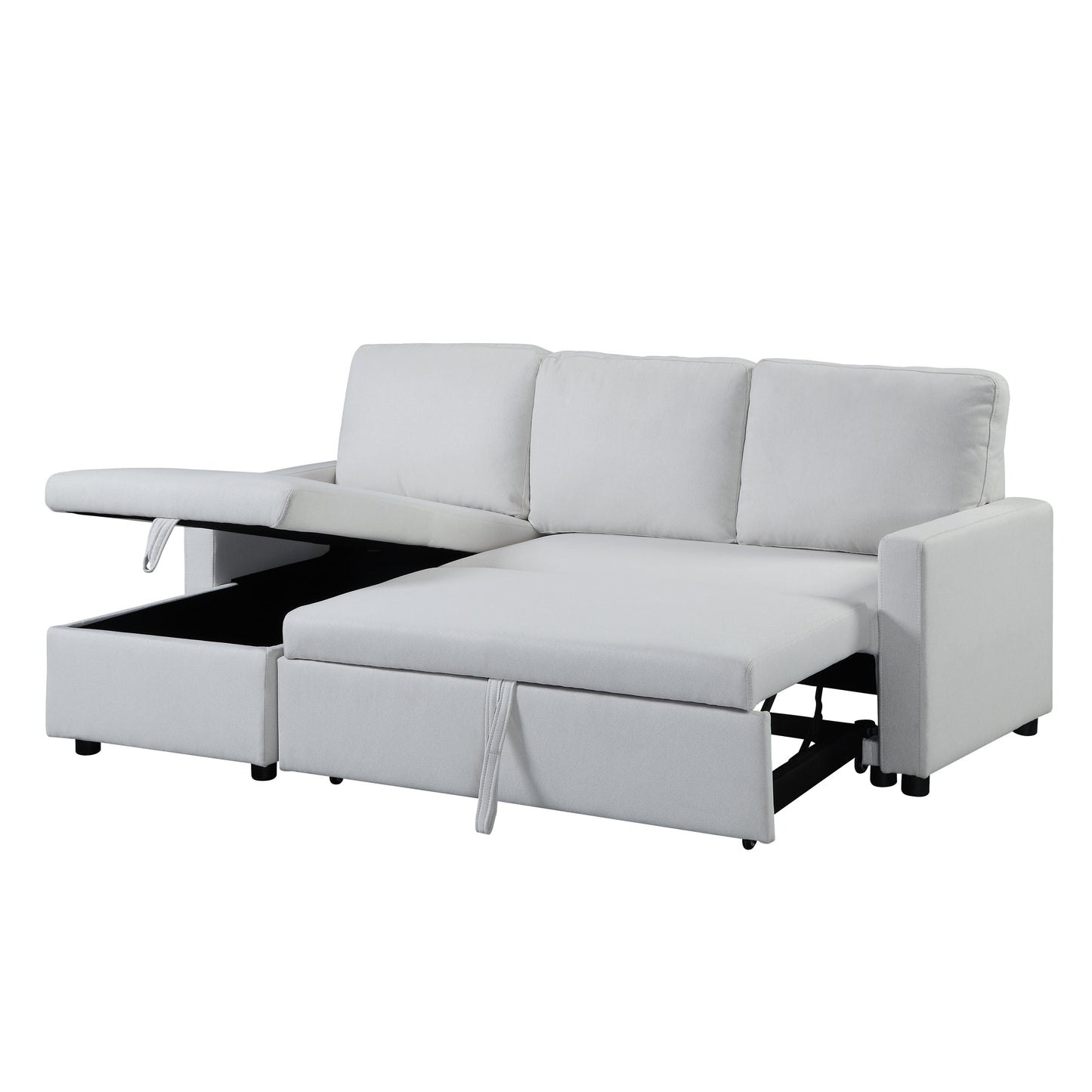 Hiltons Sleeper Sectional Sofa with Reversible Storage Chaise, White Fabric LV00971