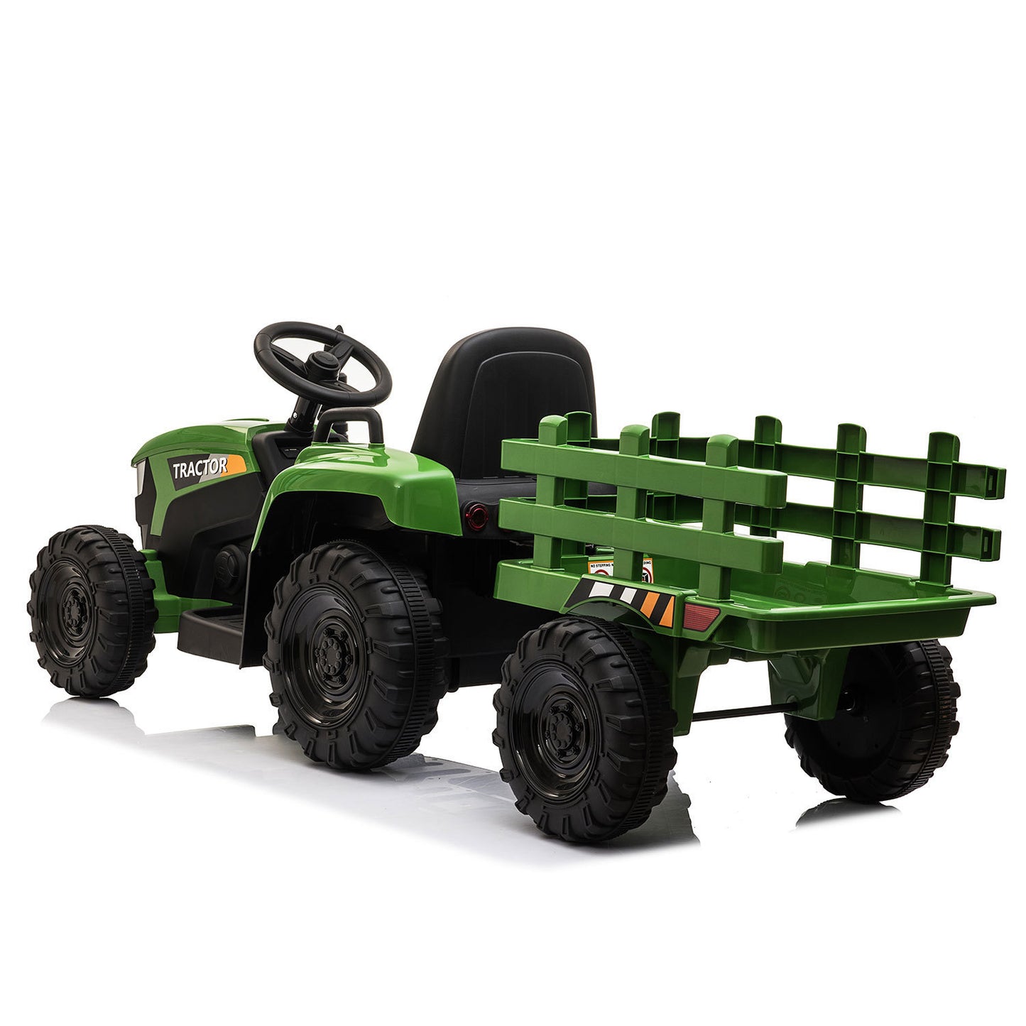 12V Kids Dark Green Ride-On Tractor with Trailer, Music, LED Lights, and USB