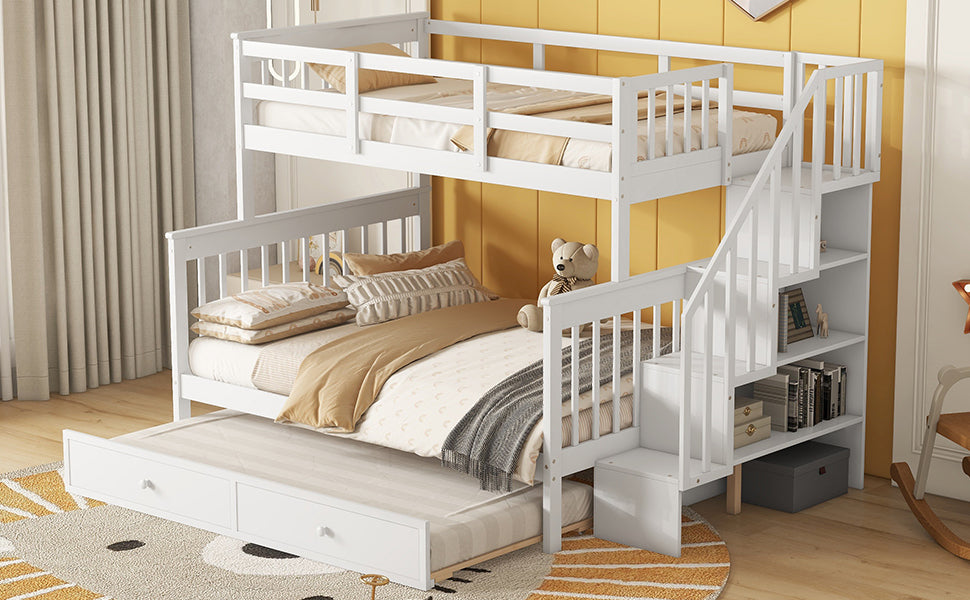 Staircase Bunk Bed with Trundle and Storage: Twin Over Full