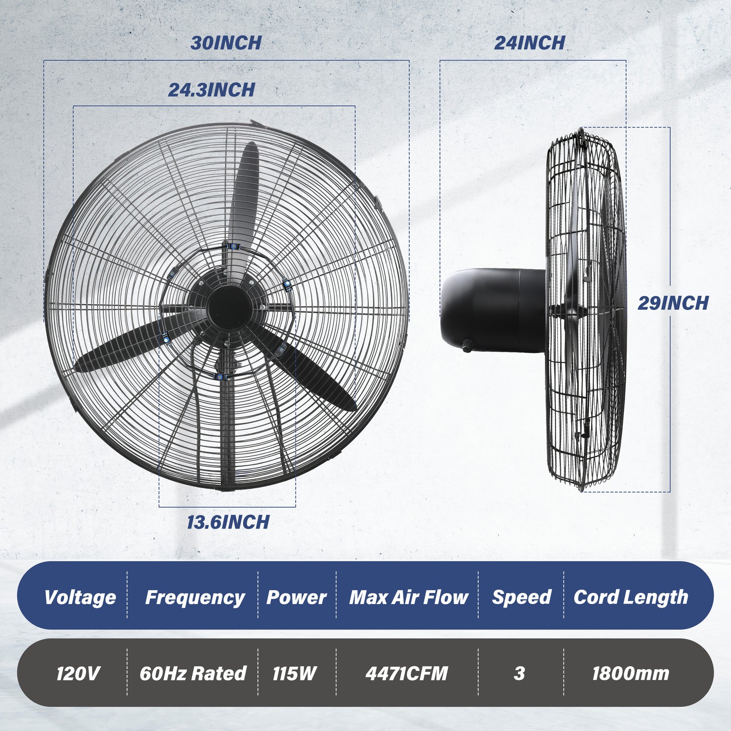 24 Inch Misting Wall Mount Fan, IP44 Waterproof Outdoor Fan, Powerful Cooling and Refreshing Mist, Adjustable Speeds, 180 Degree Oscillation,Black