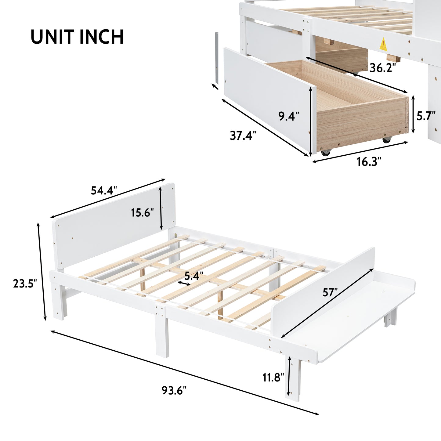 Full Bed with Footboard Bench,White