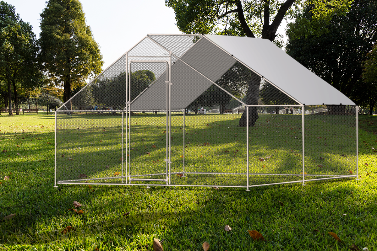 Metal Large Chicken Coop Walk-in Poultry Cage Large Chicken Run Spire Shaped Cage with Waterproof Anti-UltravioletCover, 1.26" Diameter Tube (9.8' L x 13.1' W x 6.4' H)