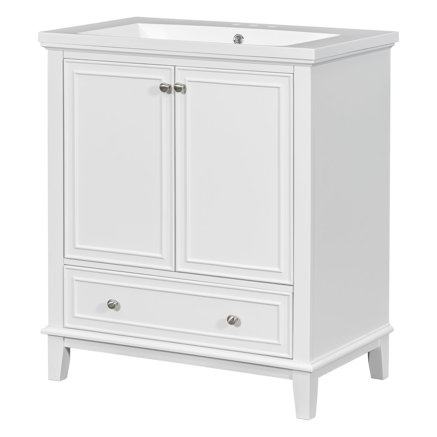 30" Bathroom Vanity with Sink Combo, Multi-functional Bathroom Cabinet with Doors and Drawer, Solid Frame and MDF Board, White