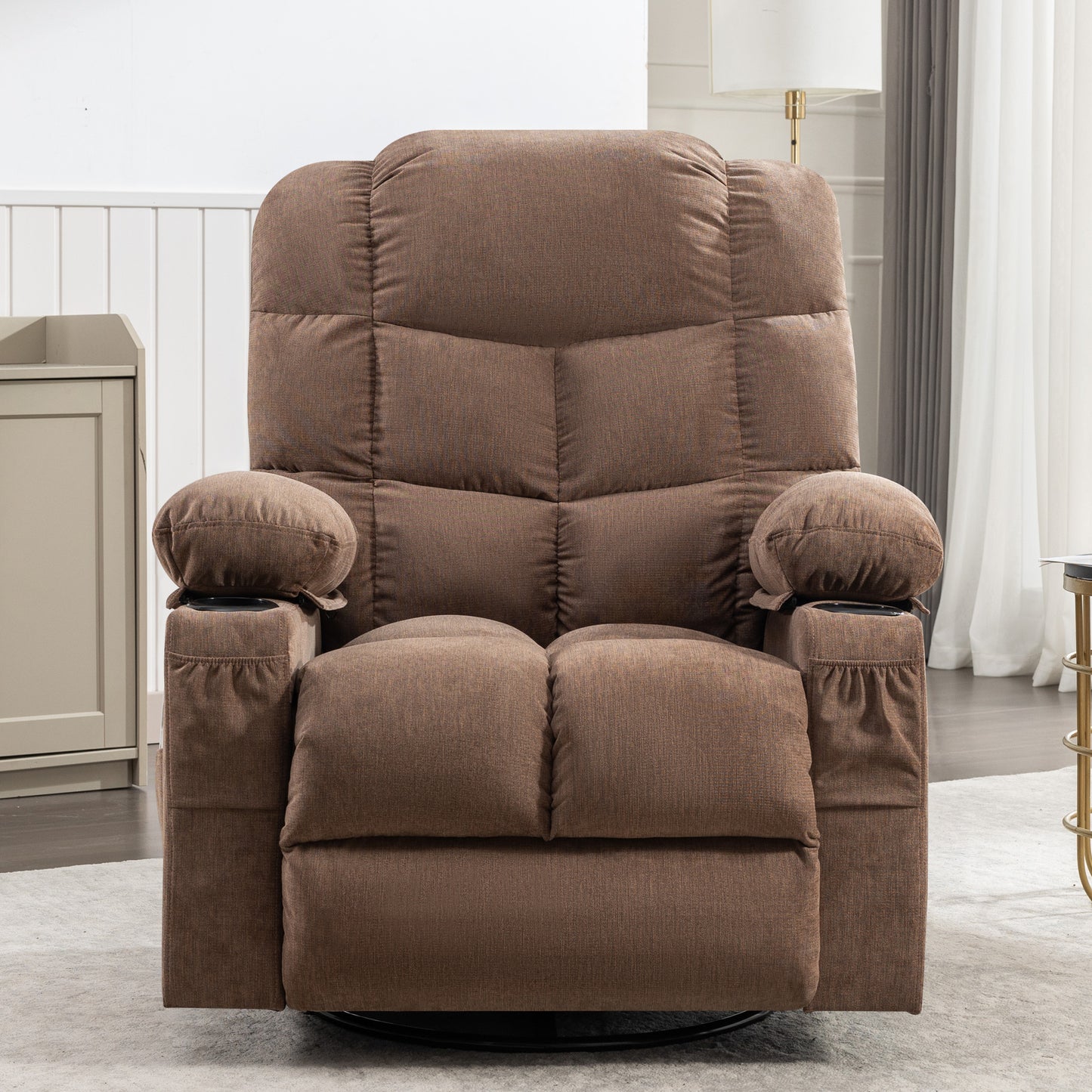 Brown Rocking Massage Recliner Chair with Heating and USB Charge Port