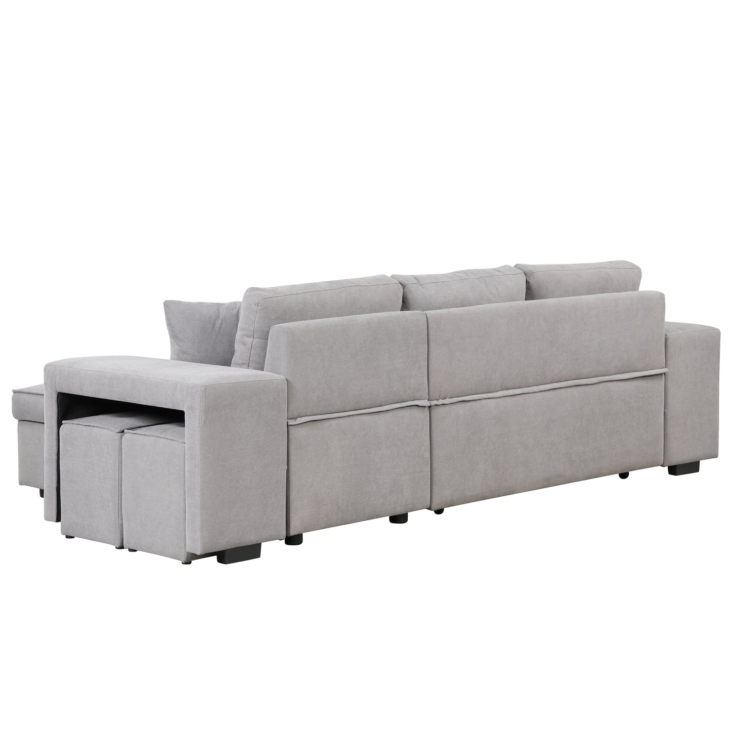 Gray L-Shape Sleeper Sectional Sofa with Storage Chaise and 2 Stools