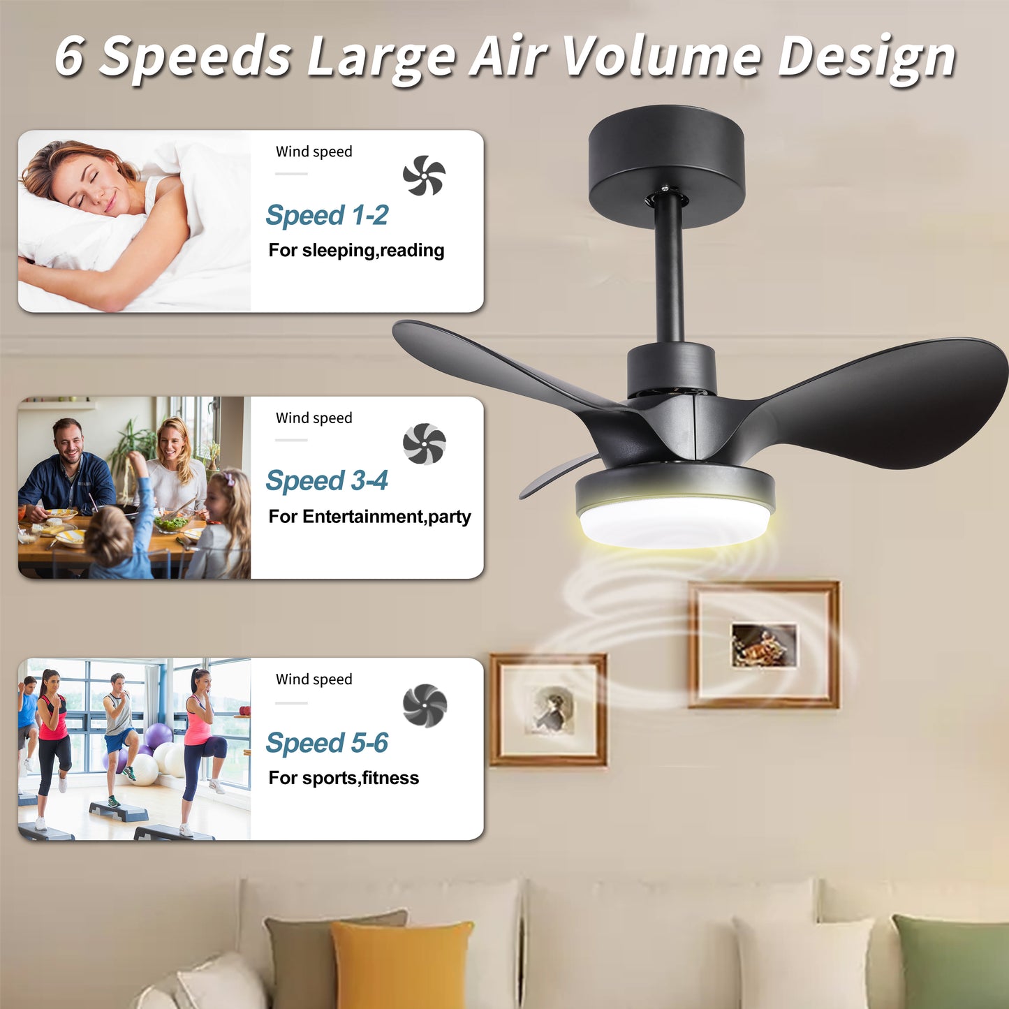 24 Compact Ceiling Fan with LED Light and Remote Control, Modern Low Profile Design