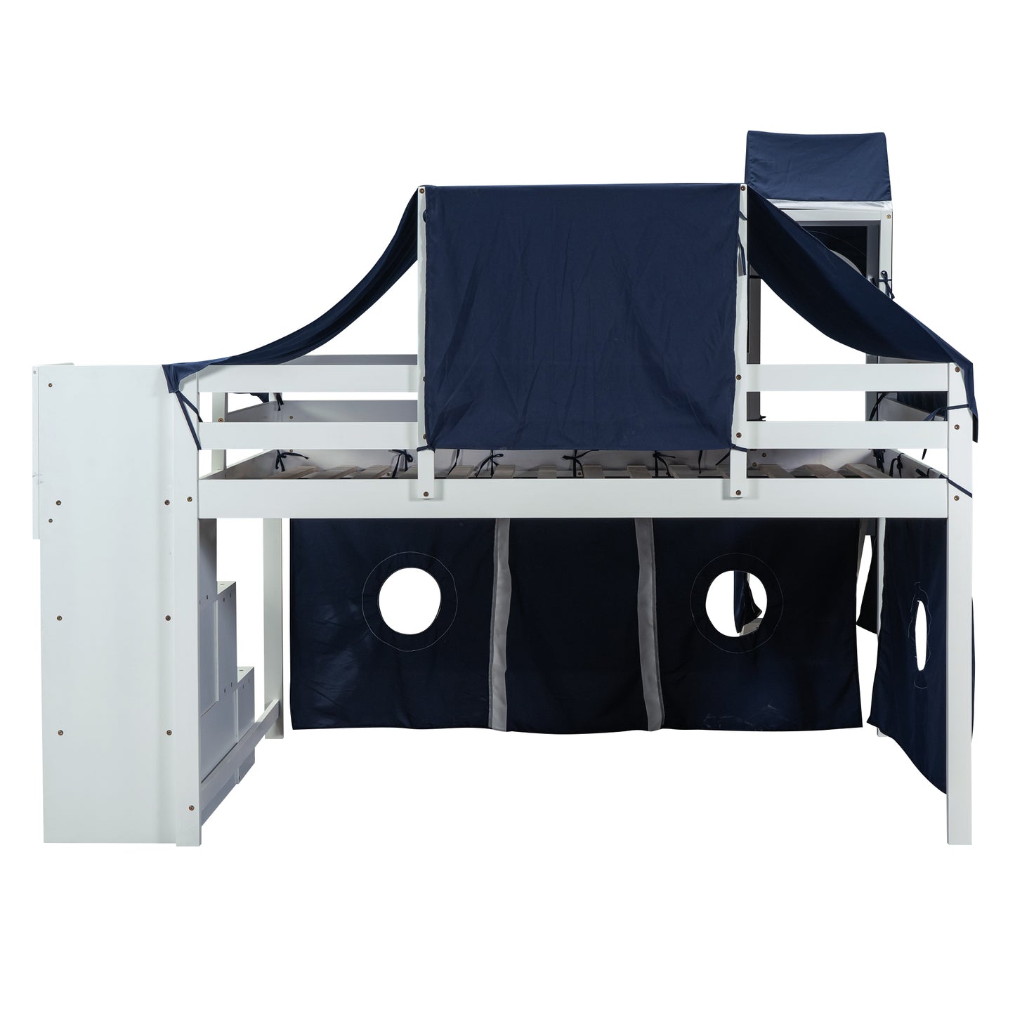 Full Size Loft Bed with Tent and Tower - Blue