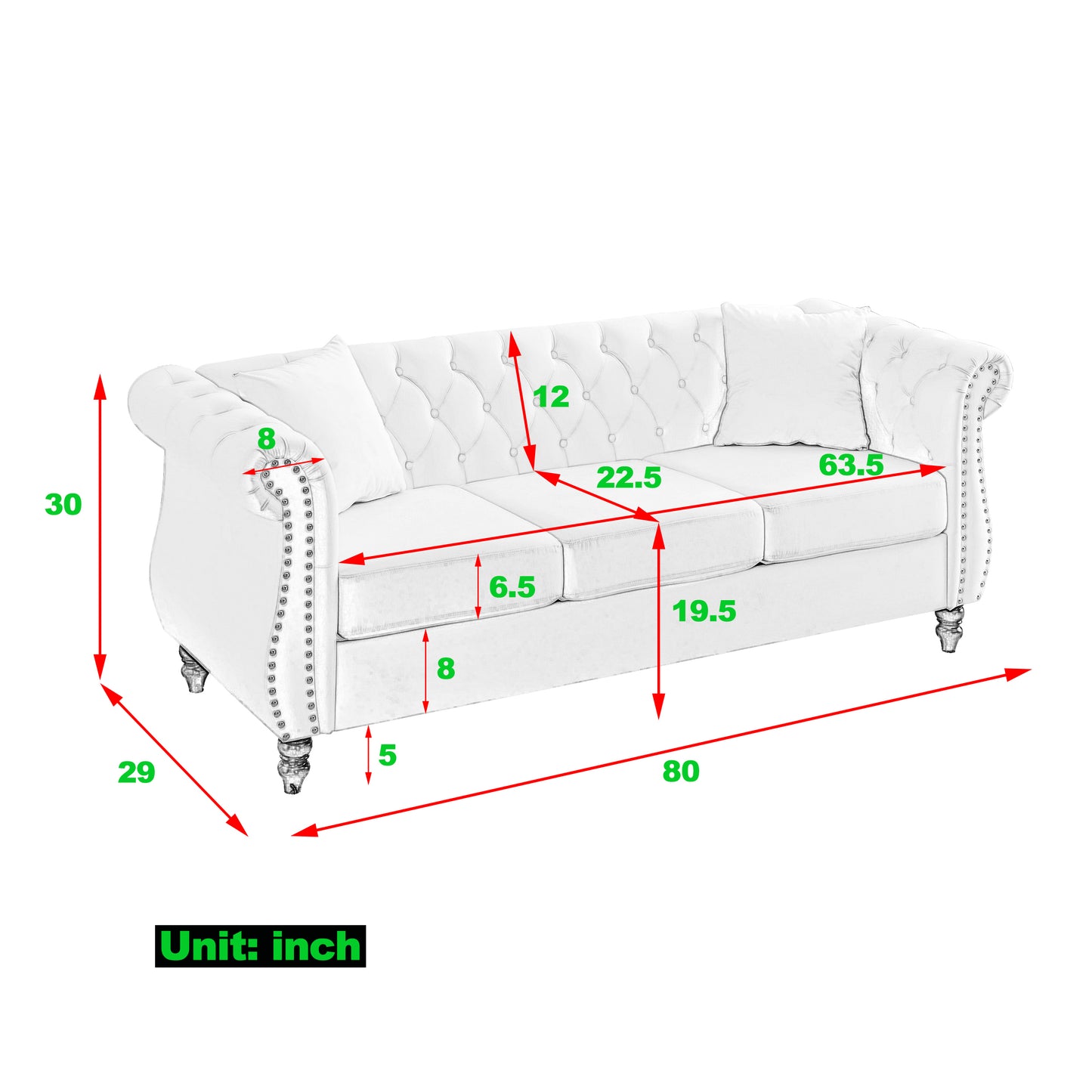 Grey Velvet Chesterfield 3-Seater Sofa Combination with Nailhead Trim