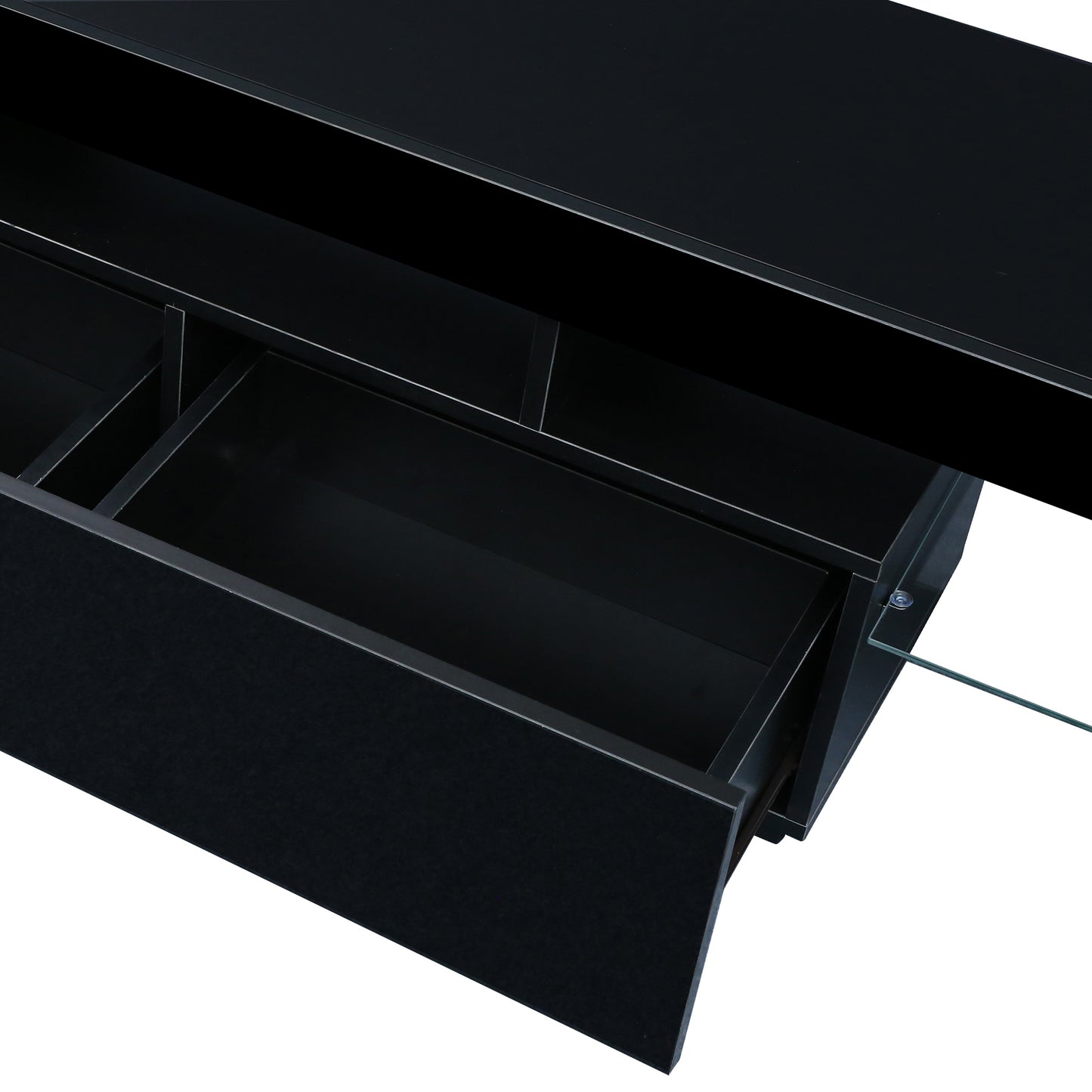 Sleek Black TV Stand with 20 Color LED Lights and Remote Control