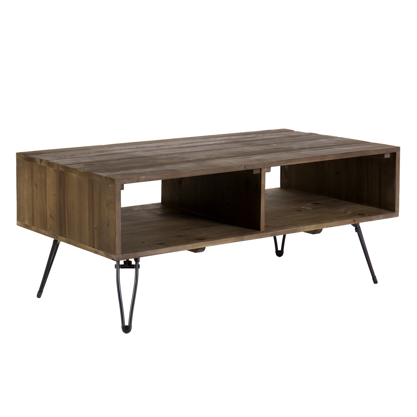 Reclaimed Wood Farmhouse Coffee Table With Storage, Iron Legs and Natural Brown Finish