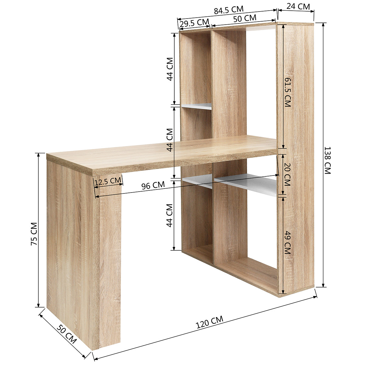 Innovative L-Shaped Oak Computer Desk with Flexible Shelves