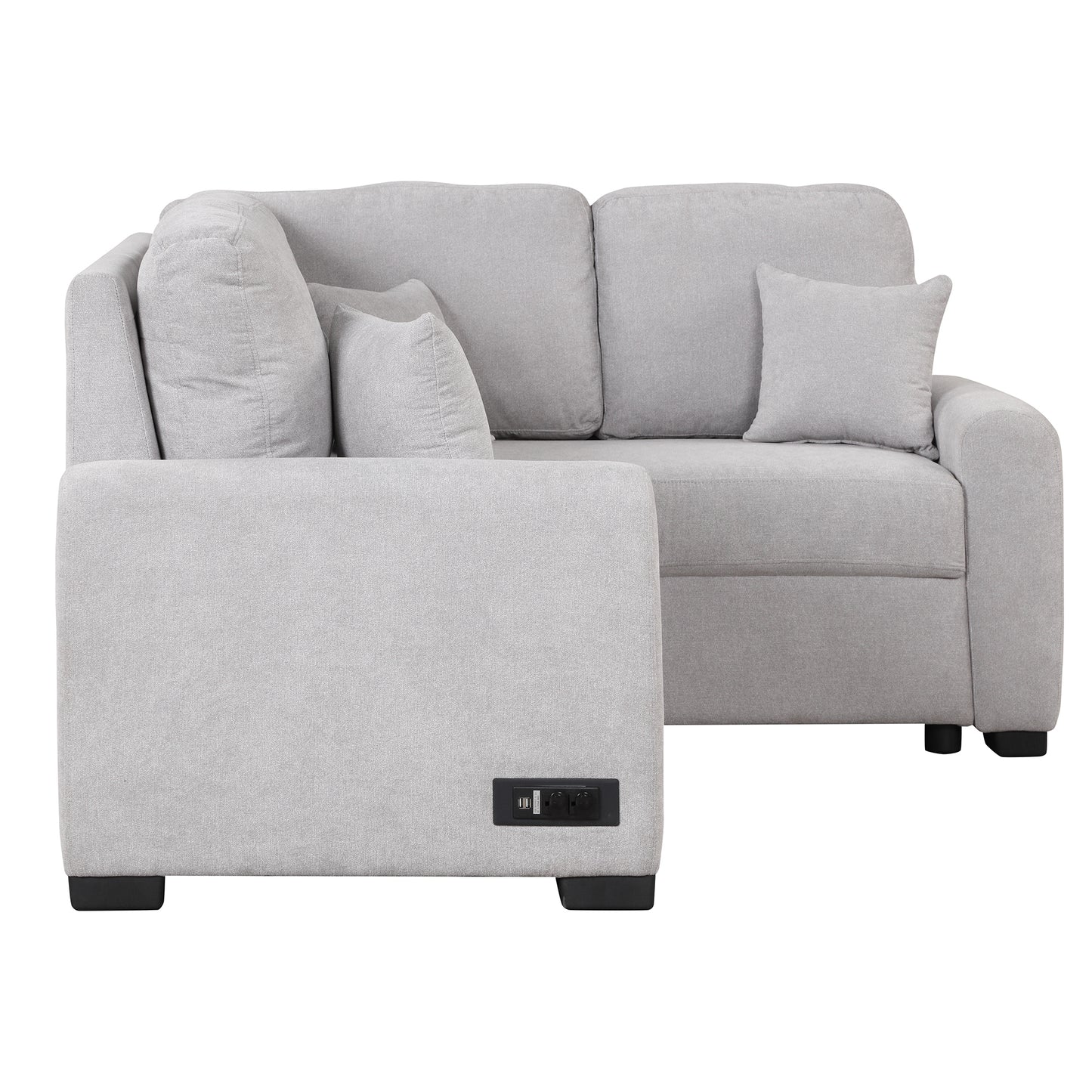 87.4 L-Shape Sectional Sleeper Sofa with USB Charging Port and Plug Outlet, Black Velvet, 3 Pillows